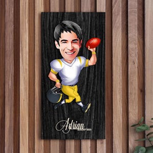 Personalized 3D Wooden Cartoon American Football Player Sign, Custom Caricature Portrait, Christmas Gift, Wall Art, Home Decor, Gift for Him