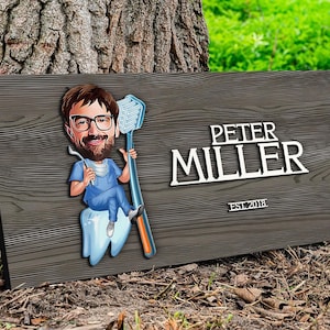 Personalized 3D Wooden Name Cartoon Dentist Sign, Custom Caricature Wood Orthodontist Sign, Family Sign, Rustic Home Decor, Gift for Him