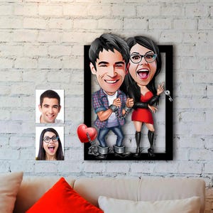 Personalized Caricature Couple Wooden Wall Art, Custom Caricature, Wooden Caricature, Cartoon Family Picture From Photo , Anniversary Gift