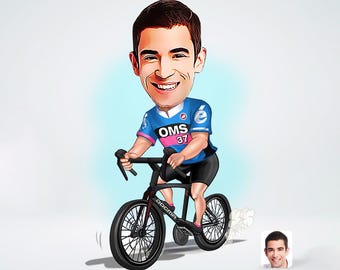 Cyclist with Personalized Caricature, Bicycle Rider Special Digital Design, Sports Special Gift, Bicycle Gift, Cyclist Gift