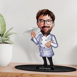 Statuetta di pizzaiolo in legno 3D personalizzata, ritratto di cartone animato personalizzato, regalo di compleanno, regalo di Natale, regalo di anniversario