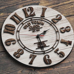 Personalized Big 3D Wooden Wall Clock, Oversized Clock, Custom Large Wall Clock, Old Town Wall Clock, Rustic Home Decor, Minimalist Decor