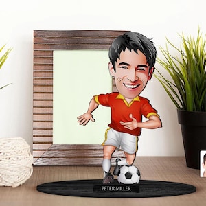 Gepersonaliseerde 3D houten cartoon voetbalspeler beeldje trinket, aangepast cartoonportret, verjaardagscadeau, kerstcadeau, cadeau voor hem