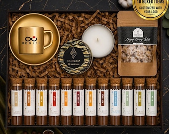 Custom Corporate Turkish Coffee Gift Box – 10 Pack Bulk – Coffee Set with Cups & Wooden Box – Client Employee Gift – Custom Logo