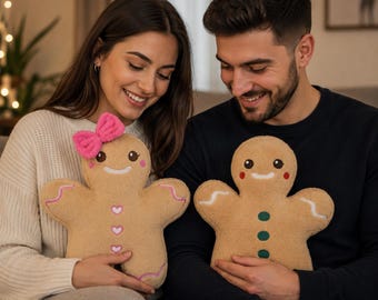 Gingerbread Couple Plush Pillow Set, Cute Cookie Doll Cushions, Christmas Decor, Wedding Gift, Soft Stuffed Plush