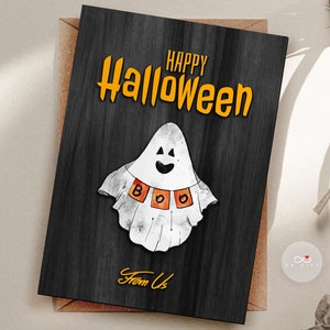 Carte de voeux d'Halloween 3D personnalisée en bois en relief, carte de bonbons ou de sorts, cadeau pour lui, cadeau pour elle, cadeau pour la famille, joyeux Halloween
