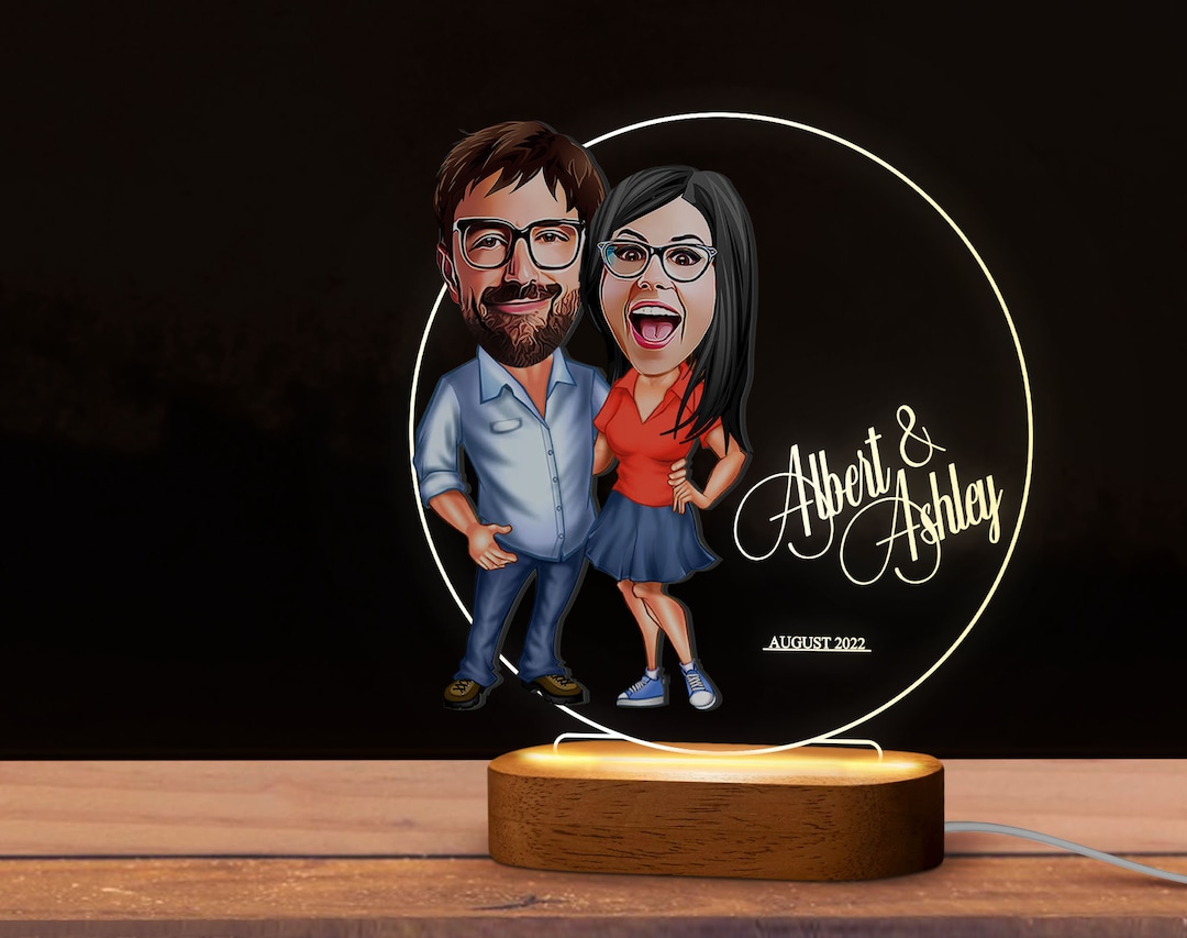 3D Effect Cute Cartoon Couple Walking Personalized Custom Shaped LED N – Makezbright Gifts