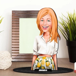 Gepersonaliseerde 3D houten cartoon vrouwelijk beeldje trinket, aangepaste cartoon dame portret, verjaardagscadeau, kerstcadeau, cadeau voor haar