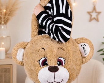 Personalized Teddy Bear Plush Shoulder Bag | Custom Name Cute Bear Tote | Soft Plush Gift Bag for Kids, Girls & Women