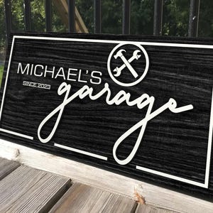 Personalized Name Garage Sign, Housewarming Gift, Custom Wood Sign, Home Decor, Man Cave Sign, Workshop Sign, Christmas Gift, Gift for Him