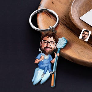 Keychain with Personalized Dentist Caricature, Gift for Him, Custom Cosbaby Key Chain, Boyfriend Gift, Cartoon Portrait, Bobblehead image 4