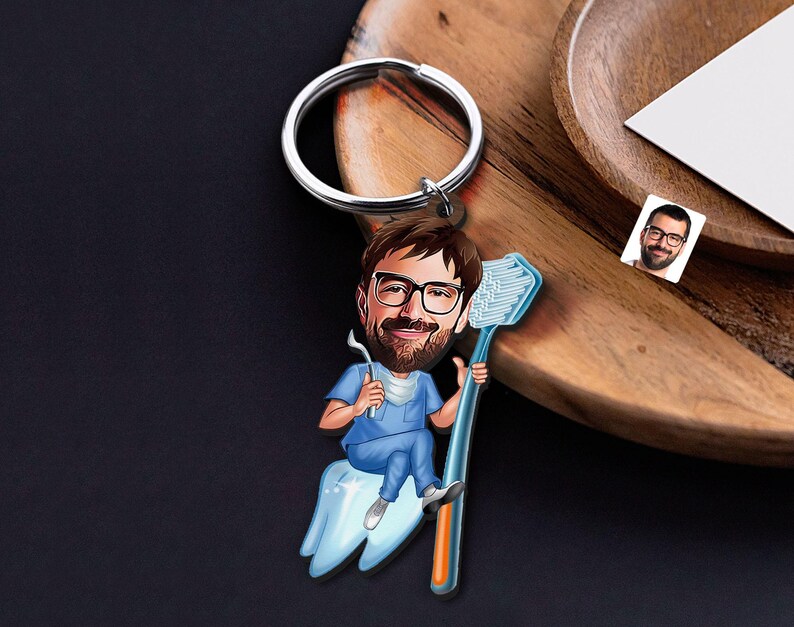 Keychain with Personalized Dentist Caricature, Gift for Him, Custom Cosbaby Key Chain, Boyfriend Gift, Cartoon Portrait, Bobblehead image 4