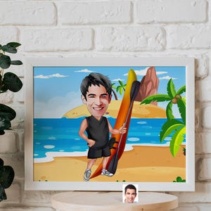 Personalized Kayaker Caricature Drawing, Cartoon from Photo, Custom Canoe Portrait Drawing, Digital Art, Bobblehead, Gift for Him