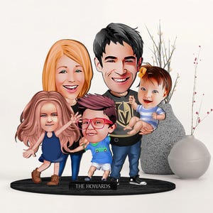 Spersonalizowana 3D drewniana figurka rodzinna z kreskówek, spersonalizowany portret rodzinny z kreskówek, prezent urodzinowy, prezent świąteczny, prezent dla rodziny