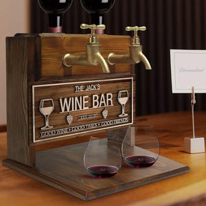 Personalized Embossed Named Wooden Double Faucet Wine Dispenser, Home Bar, Bar Decor, Whiskey, Vodka, Alcoholic Drink Fountain, Gift for Him