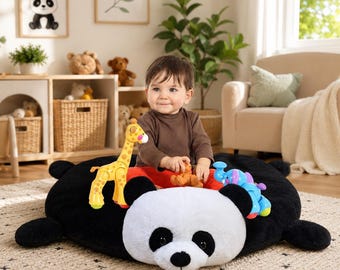 Panda Baby Play Mat 120 cm | Soft Cotton Floor Mat for Infants | Padded Nursery Play Rug | Tummy Time Baby Activity Mat