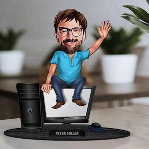 Spersonalizowana drewniana figurka inżyniera komputerowego 3D z kreskówek, spersonalizowany portret z kreskówek, prezent urodzinowy, prezent na Boże Narodzenie, prezent rocznicowy