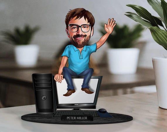 Personalized 3D Wooden Cartooned Computer Engineer Figurine Trinket, Custom Cartoon Portrait, Birthday Gift, Christmas, Anniversary Gift