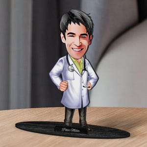 Spersonalizowana figurka 3D z drewna z kreskówkowym doktorem, spersonalizowany portret Scrubs, prezent dla rodziny, prezent świąteczny, prezent dla niego