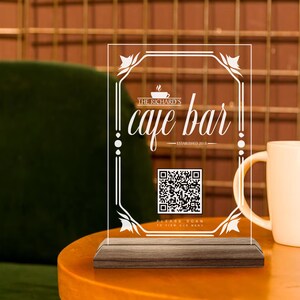 Custom Made QR Code Menu Sign, Custom Natural Wood and Acrylic Bar and ...