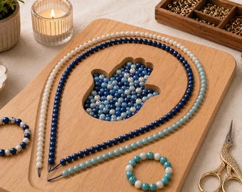 Montessori Beading Board Kit for Jewelry Making | Wooden Bracelet Design Tray | DIY Bead Organizer | Mindful Creative Gift