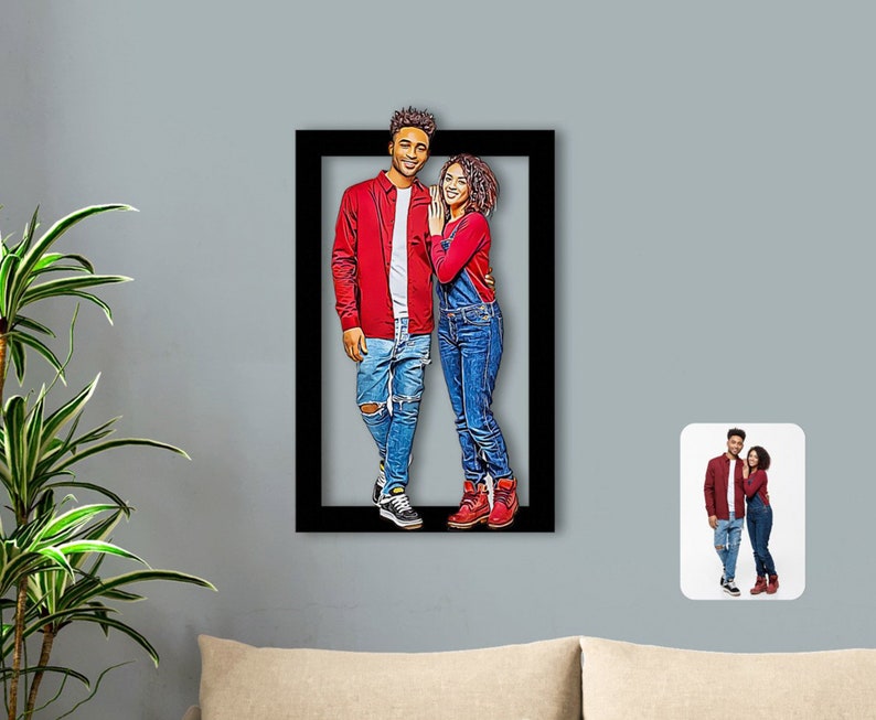 Personalized Cartoon Couple Wooden Wall Art Custom Etsy