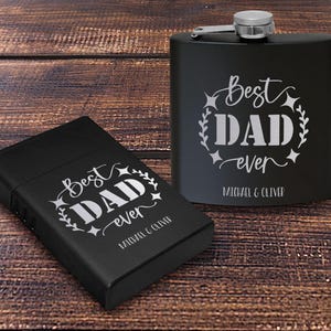 Set regalo con fiaschetta e scatola per sigarette incisa al laser personalizzata, fiaschetta personalizzata da 6 once, custodia per sigarette in metallo, il miglior regalo per papà