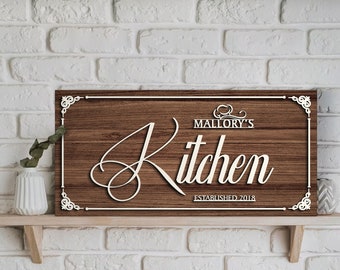 Personalized Name Wood Kitchen Sign Gift, Custom Wood Sign, Home Decor, Gift for Mom, Gift for Wife, Kitchen Decor, Wedding Gift