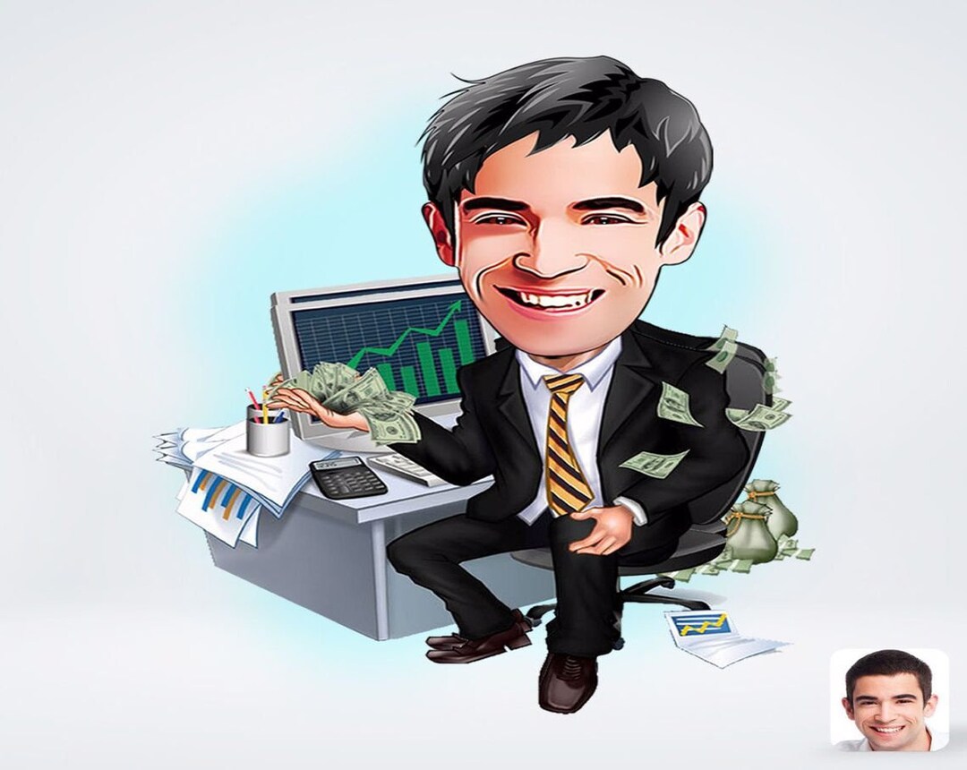 Personalized Male Banker Drawing / Male Banker Cartoon Drawing / Male