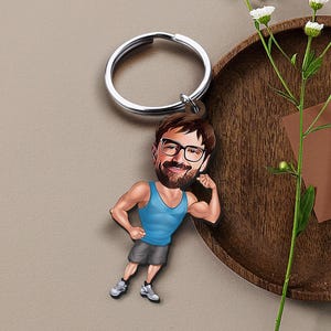 Portachiavi con caricatura fitness personalizzata, regalo per lui, portachiavi Cosbaby personalizzato, regalo per fidanzato, ritratto dei cartoni animati, bobblehead dell'allenatore