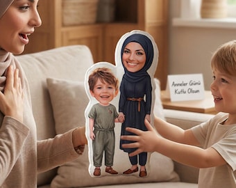 Personalized Mom & Son Pillow | Custom Mother Child Cushion | Photo to Illustration Pillow | Unique Mother’s Day Gift
