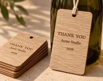 Personalized Birch Wood Wine Bottle Tags, Custom Engraved Gift Tags (Set of 10)