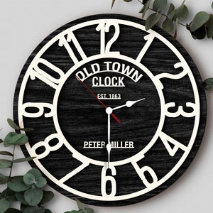 Personalized 3D Wooden Oversized Wall Clock, Custom Large Wall Clock, Old Town Wall Clock, Home Decor, Minimalist Decor, Wedding Gift, Wall Decor, Wooden Wall Clock, engagement gift, Clock, Watch, christmas gift, anniversary gift, housewarming gift