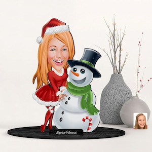 Personalized Christmas 3D Wooden Cartooned Figurine Trinket, Custom Cartoon Girl Portrait, Christmas Gift, Anniversary Gift, Gift for Her