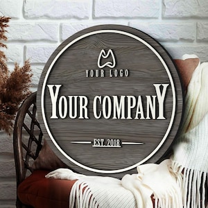 Personalized Wooden Logo Sign, Wooden Round Sign, Custom Wood Office Sign, Business Commerical Signage, Shop Logo Sign, Laser Cut Logo Sign image 3