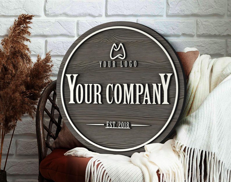 Personalized Wooden Logo Sign, Wooden Round Sign, Custom Wood Office Sign, Business Commerical Signage, Shop Logo Sign, Laser Cut Logo Sign image 3