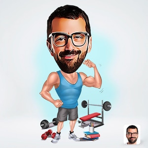 Personalized Caricature Weight Lifting Fan, Exercise addict Special Gift, Sports Special Gift