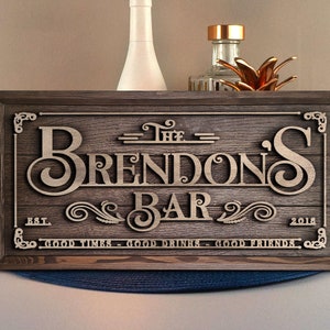 Personalized Handmade Oak Tree Bar Sign, Custom Wood Bar Sign, Bar and ...