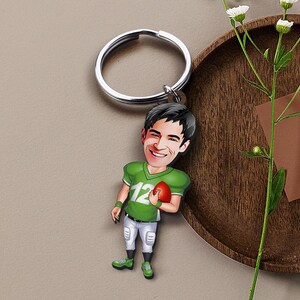 Portachiavi con caricatura personalizzata del football americano, regalo per lui, portachiavi Cosbaby personalizzato, regalo di compleanno, ritratto dei cartoni animati, bobblehead