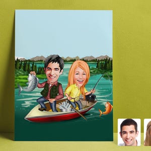 Customized Cartoon Fishing Couple, Custom Catch Fish Figure, Fisherman Personalized Gift, Best Gift for Fisherman, Fisherman's Gift