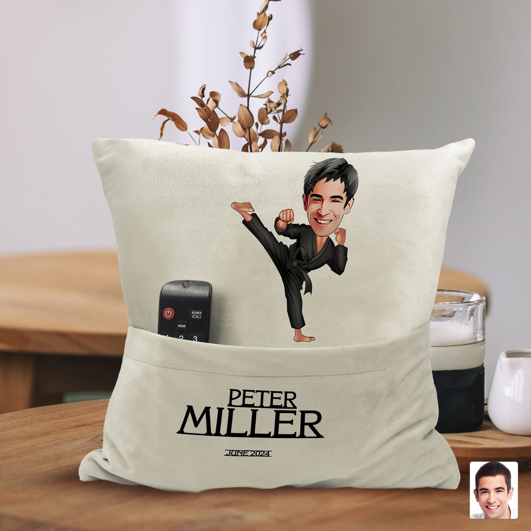 Personalized Karate Cartoon Pillow With Pockets, Custom Caricature