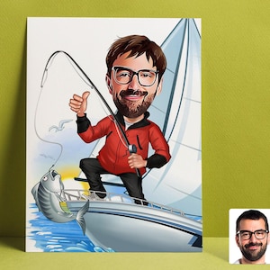 Customized Cartoon Fisherman B, Custom Catch Fisherman Figure, Fishing Personalized Gift, Best Gift for Fisherman, Fisherman&#39;s Gift