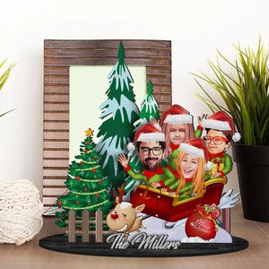 Figurina di famiglia in legno a 3 strati con cartoni animati 3D personalizzata, ritratto di Natale personalizzato con cartoni animati, decorazione in legno, regalo di Natale, regalo di famiglia