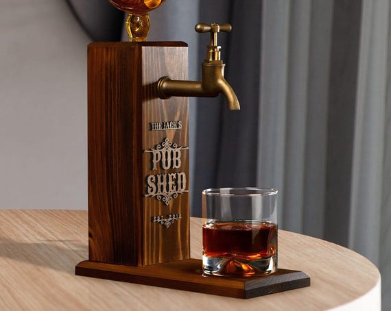 Personalized Embossed Named Wooden Whiskey Dispenser, Bar, Home Bar, Pub and Pub Shed, Wine, Vodka, Liquor Dispenser, Wood Drink Fountain