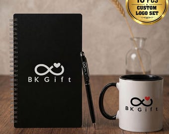 Personalized Corporate Gift Set with Logo | Custom Mug Notebook Pen Set | Business Promotion Gifts Bulk 10 PCS