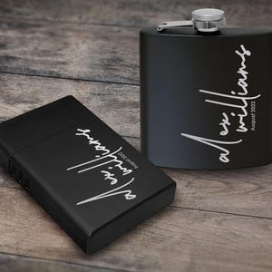 Set regalo con fiaschetta e scatola per sigarette incisa al laser personalizzata, fiaschetta personalizzata da 6 once, custodia per sigarette in metallo, il miglior regalo per lui