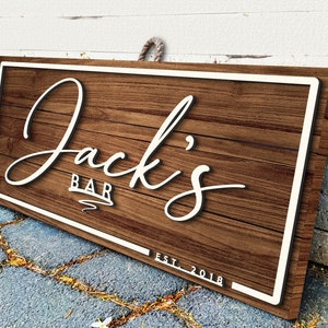 Personalized Bar Sign Wooden Sign Gift Custom Wood Sign Personalized Wood Sign Cabin Man Cave Pub Bar Decor Rustic Home Decor Basement Bar