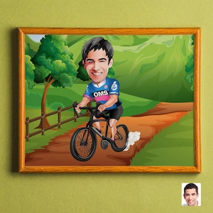 Personalized Cyclist Caricature Drawing, Cartoon from Photo, Custom Bicyclist Portrait Drawing, Digital Art, Bobblehead, Gift for Him