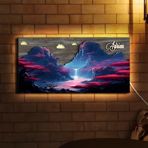 Cuadro de paisaje moderno de madera con luz LED personalizado, decoración de madera en relieve personalizada, decoración del hogar, regalo de boda, decoración de pared, regalo de Navidad
