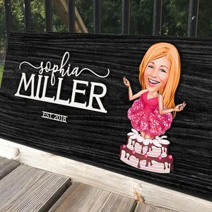 Personalized 3D Wooden Named Cartooned Birthday Painting, Custom Cartoon Girl Portrait, Wood Wall Art, Rustic Home Decor, Gift for Her